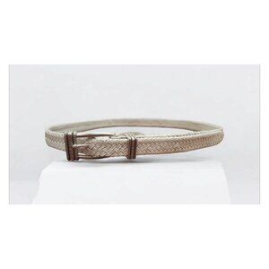 Talbots Women's White Woven Belt Size M Braided Leather Silver Buckle
